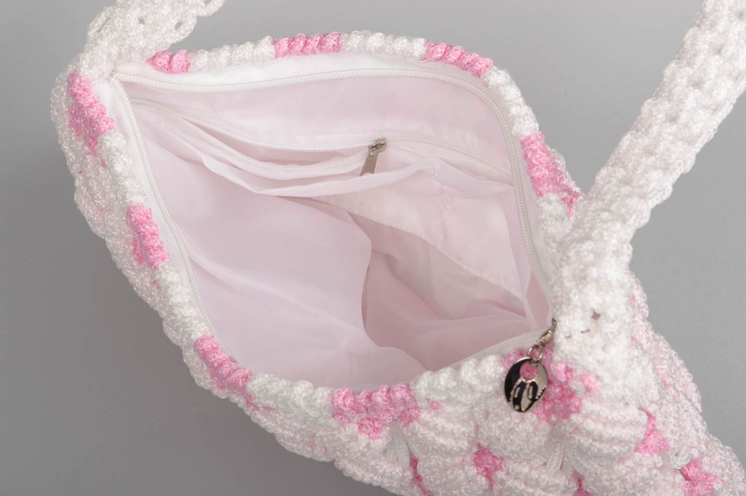 Tasche handgemacht Damen Umhängetasche Designer Tasche Mode Accessoire rosa weiß foto 3