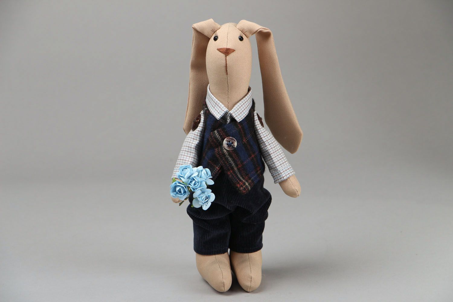 Soft fabric toy Rabbit with a Bouquet photo 1