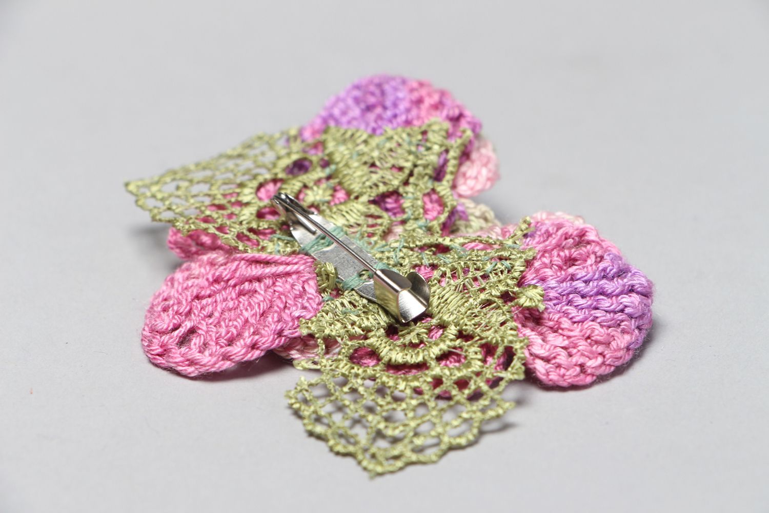 Handmade crochet microfiber brooch Violets photo 3