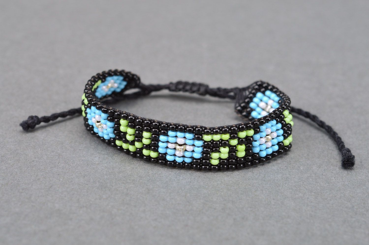 Bracelet en perles de rocaille fait main noir bleu style ethnique homme femme photo 2