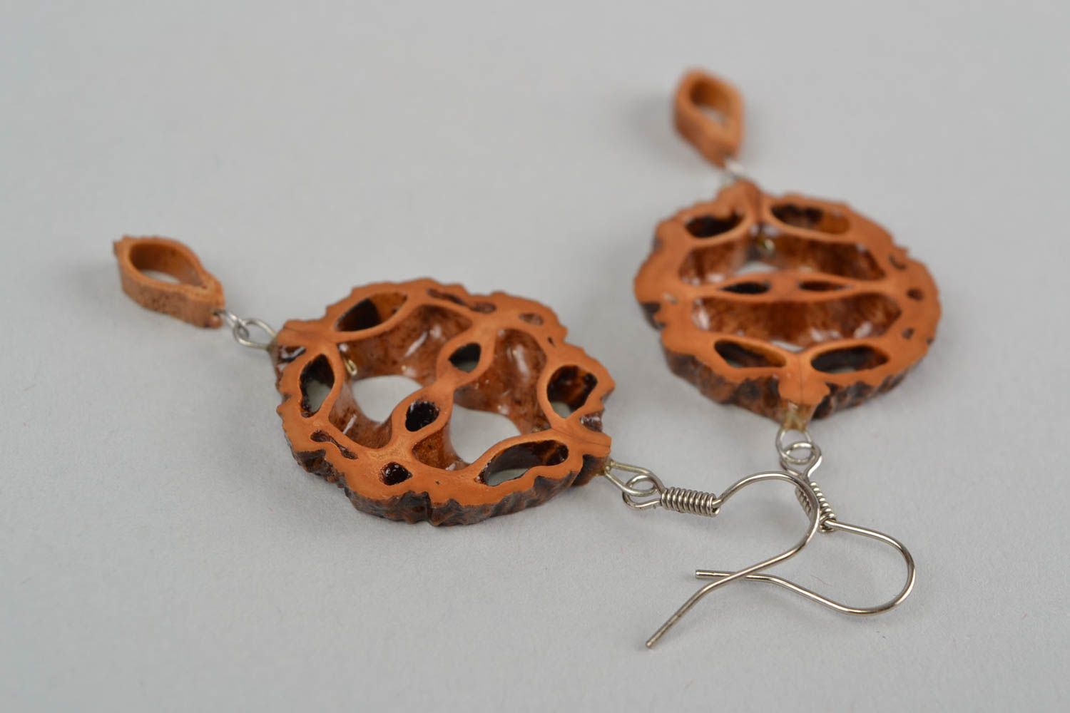 Stylish handmade walnut earrings botanical jewelry for women gifts for her photo 3