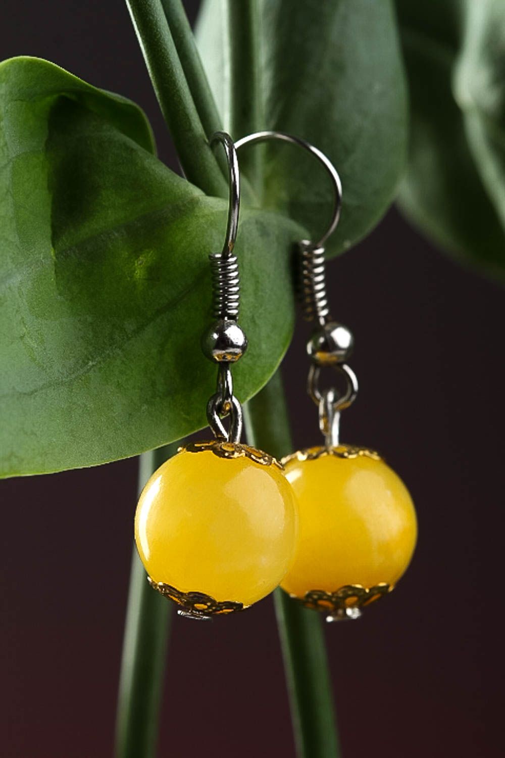 Handmade Ohrringe Perlen Ohrhänger aus Calcit Geschenk für Frauen gelb  foto 1