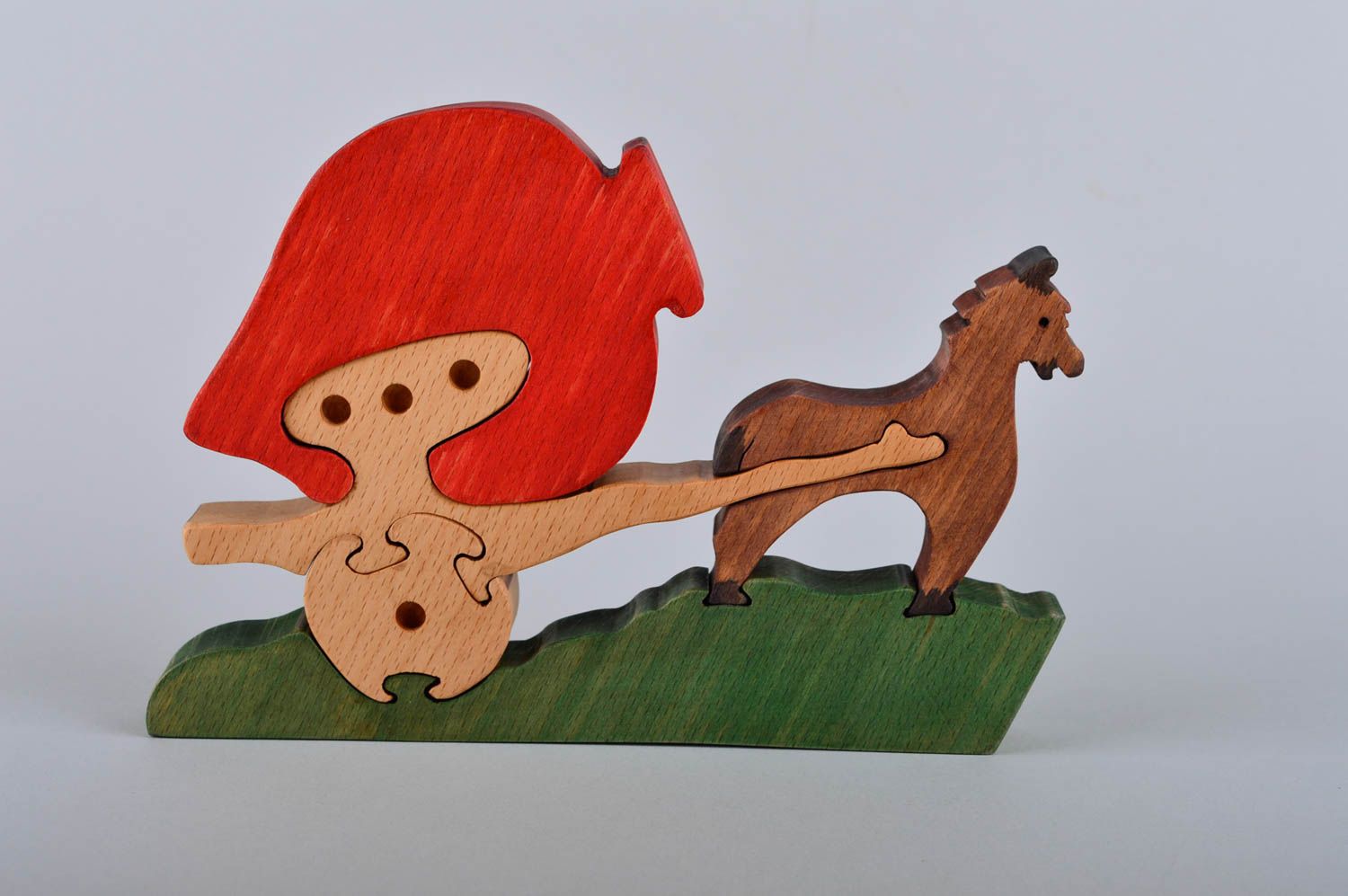 Handmade Spielzeug Holz Geschenk für Kinder Spielzeug aus Holz Wagen mit Esel foto 2