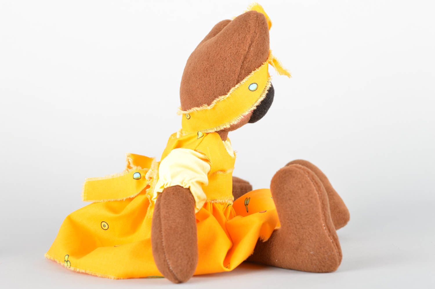 Детская игрушка мягкая из флиса мишка девочка в желтом платье с бантиком фото 6
