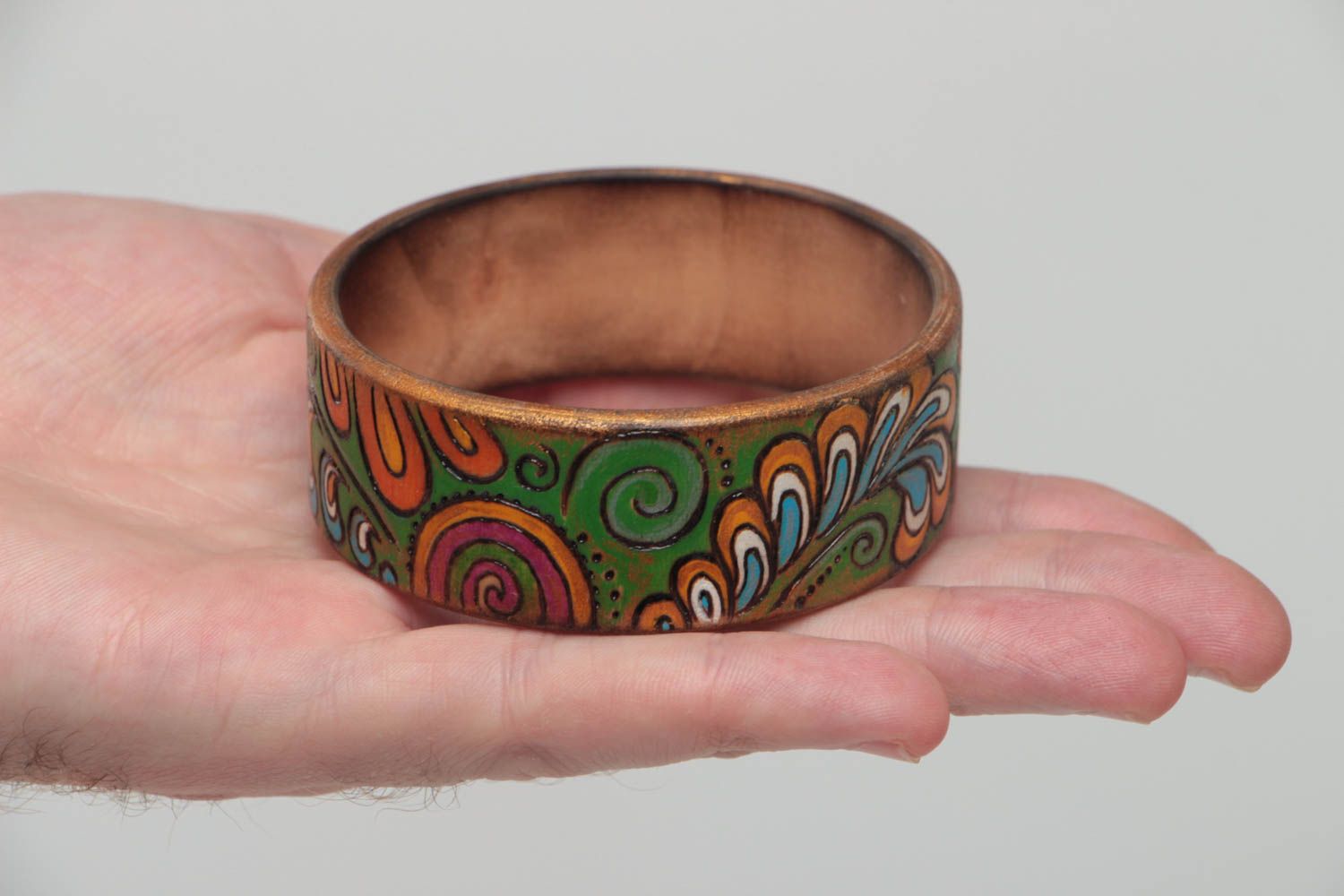 Bracelet en bois femme Bijou fait main peint à l'acrylique Cadeau pour femme photo 5