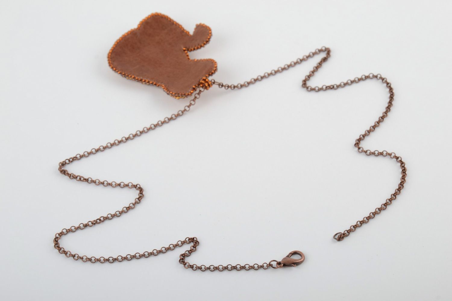 Handmade designer beaded neck pendant on long chain in the shape of cat photo 4
