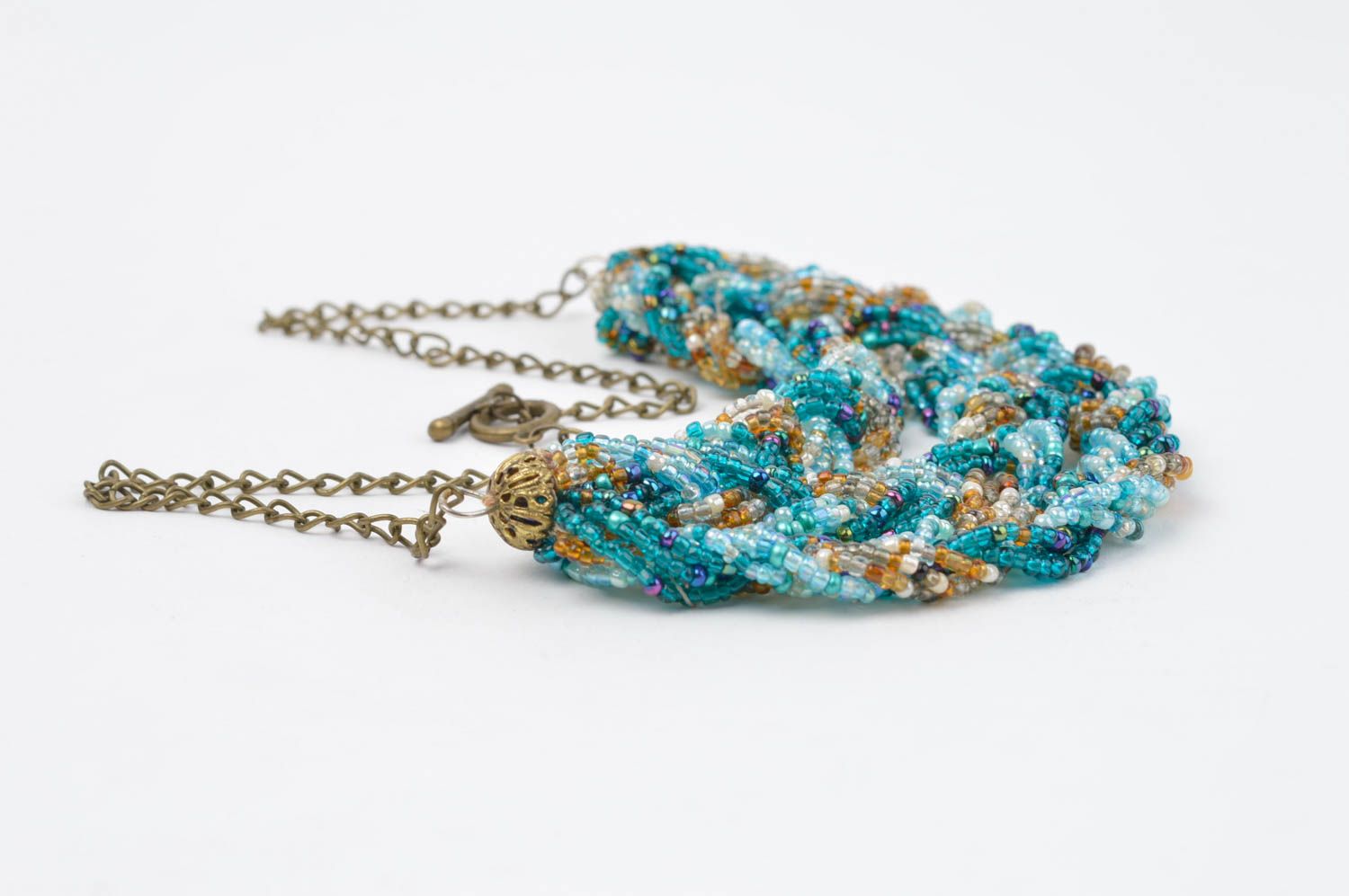 Collier en perles de rocaille Bijou fait main bleu large Cadeau pour femme photo 2
