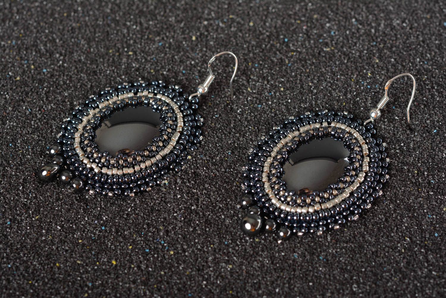 Handmade long earrings made of beads women accessories hematite earrings  photo 1
