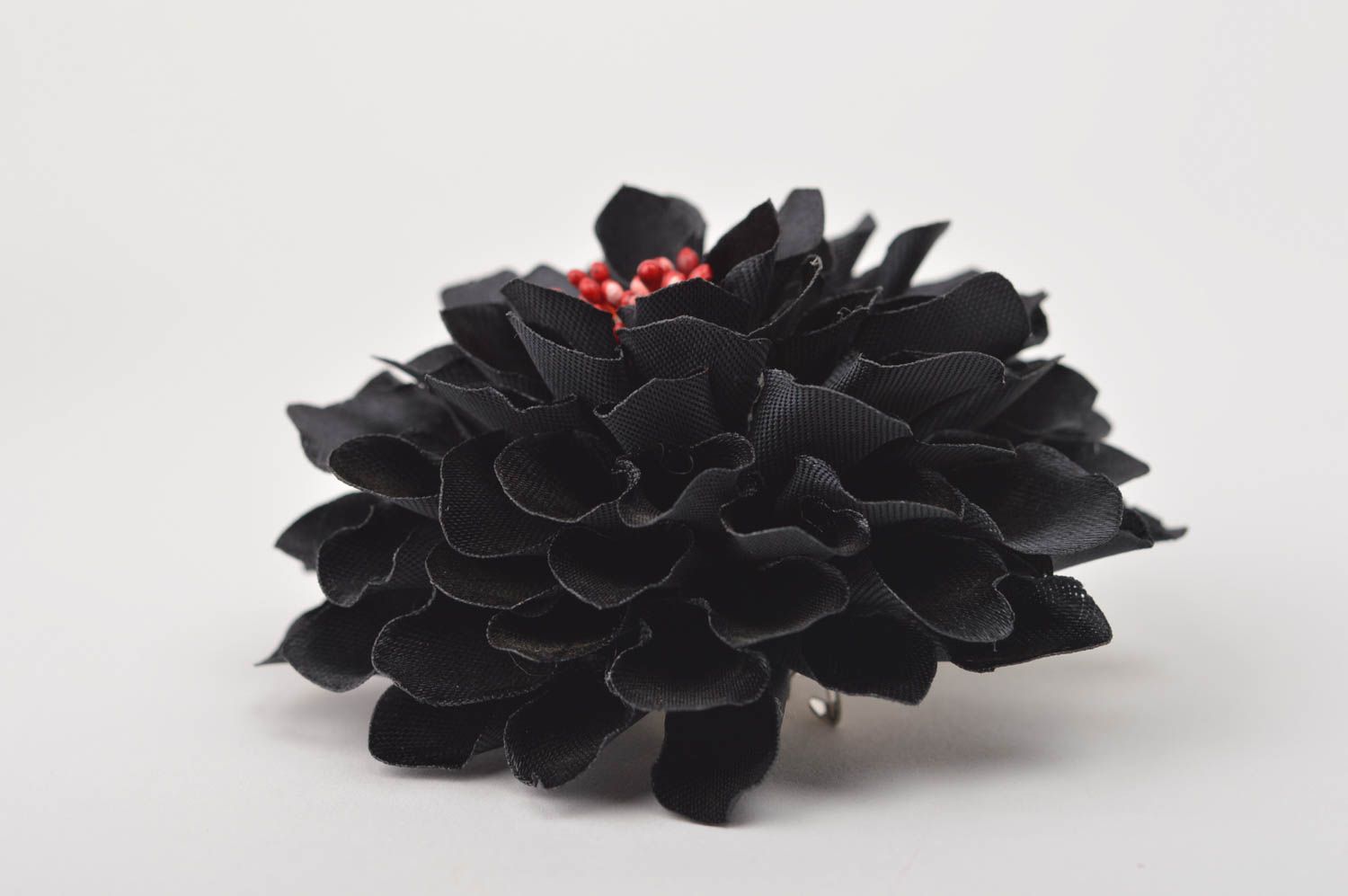 Handmade Schmuck Brosche schwarze Haarspange Blume Haar Accessoires aus Atlas foto 5