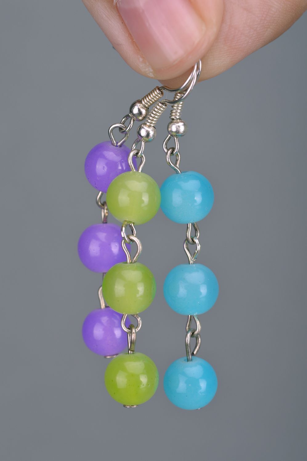 Handmade designer blue beaded jewelry set wrist bracelet and dangle earrings photo 9