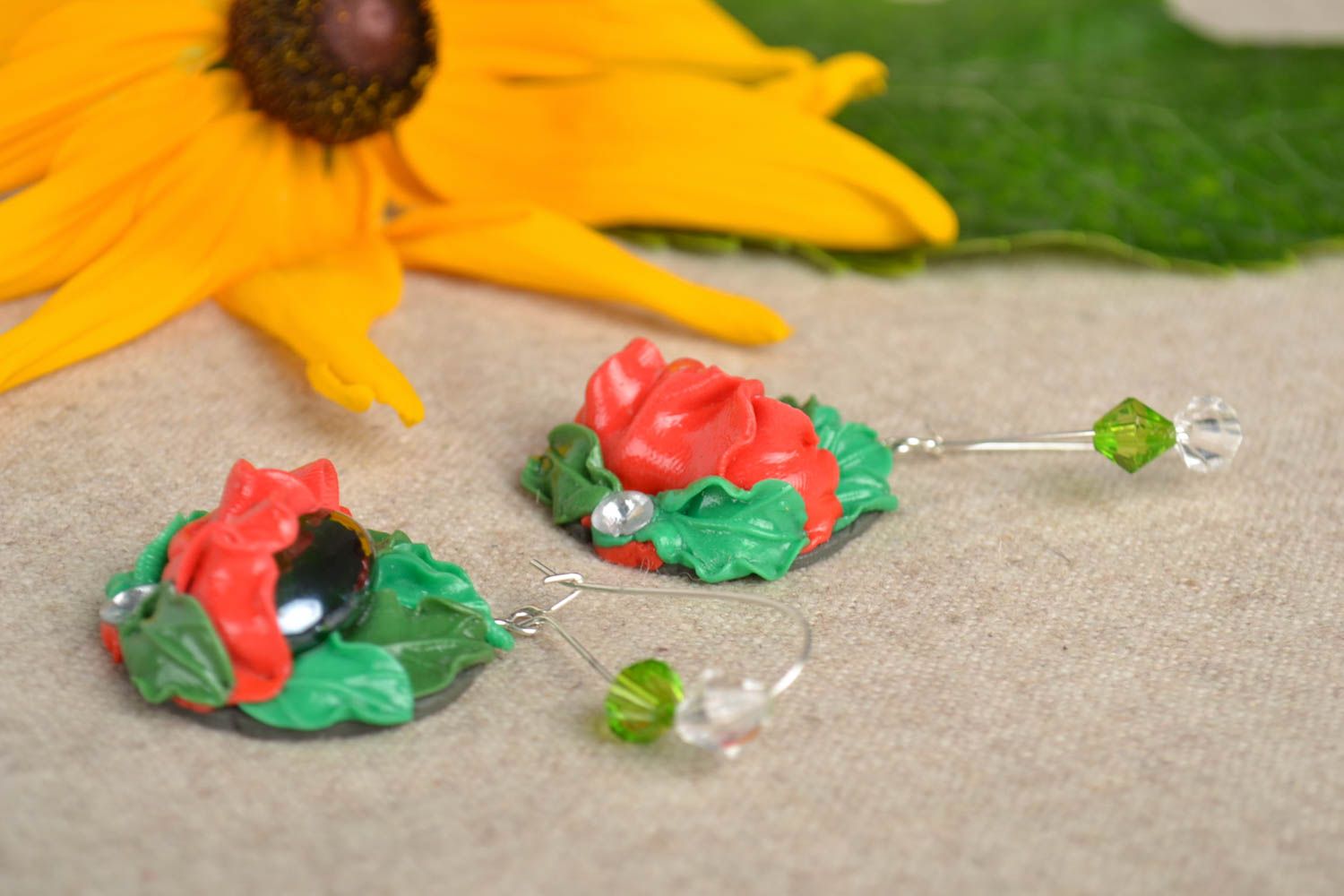 Handcrafted jewelry cool earrings flower earrings designer jewelry polymer clay photo 1