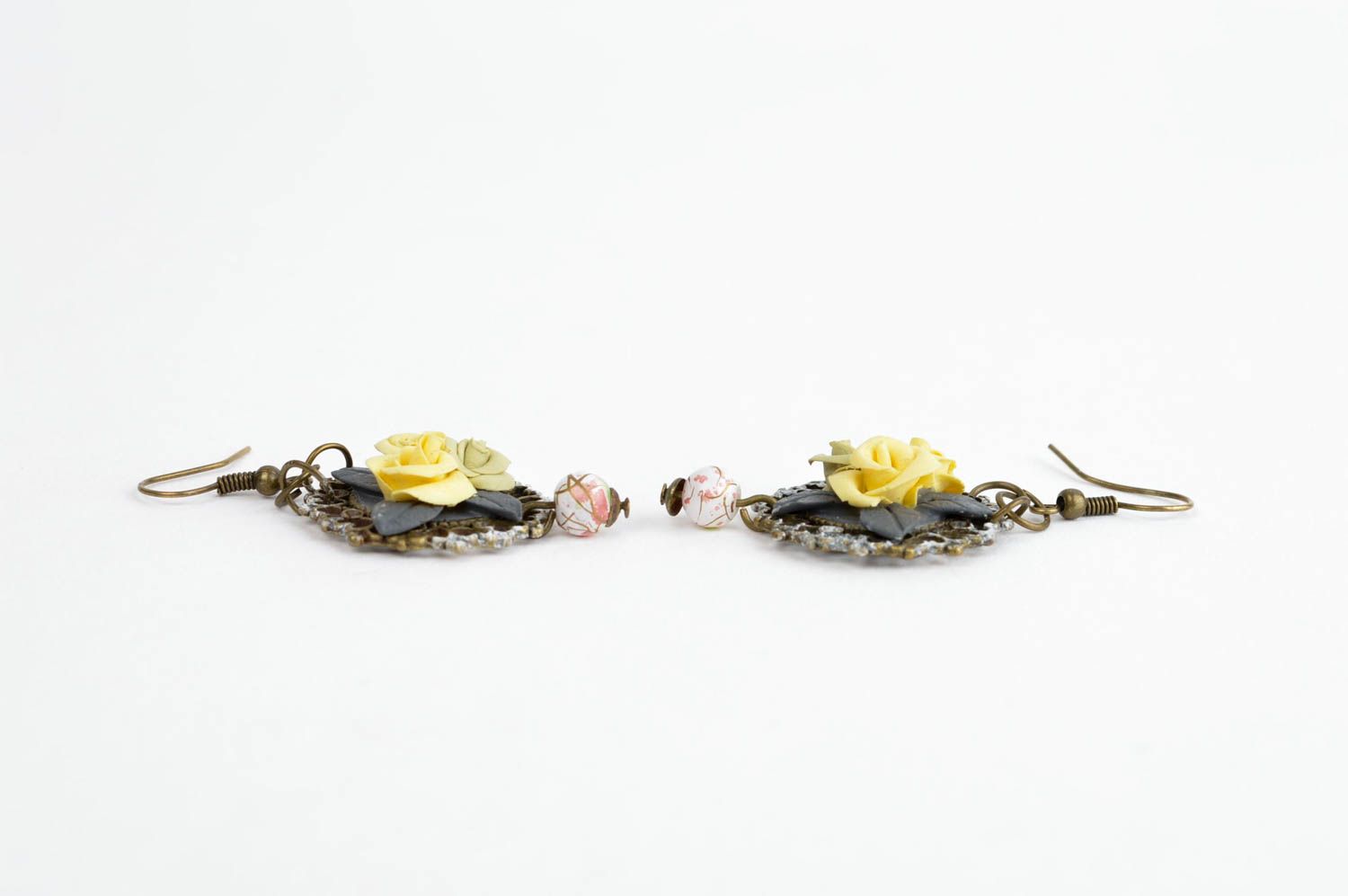 Handmade vintage earrings plastic flower earrings polymer clay ideas small gifts photo 2