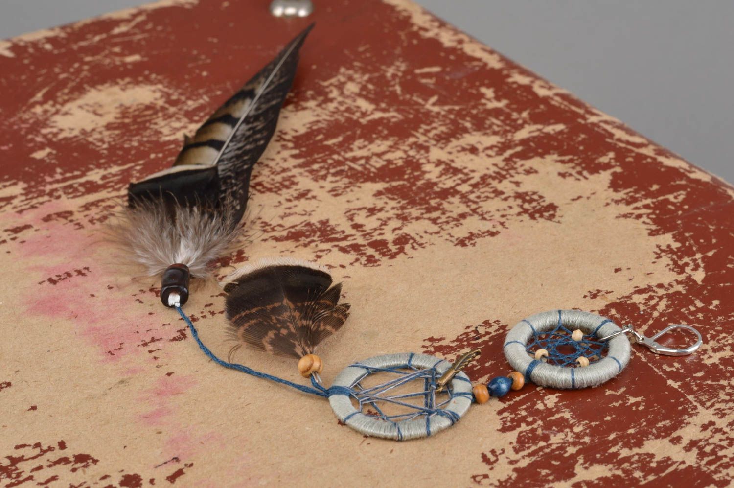 Ловец Снов амулет в виде брелка ручной работы длинный оригинальный с перьями фото 2