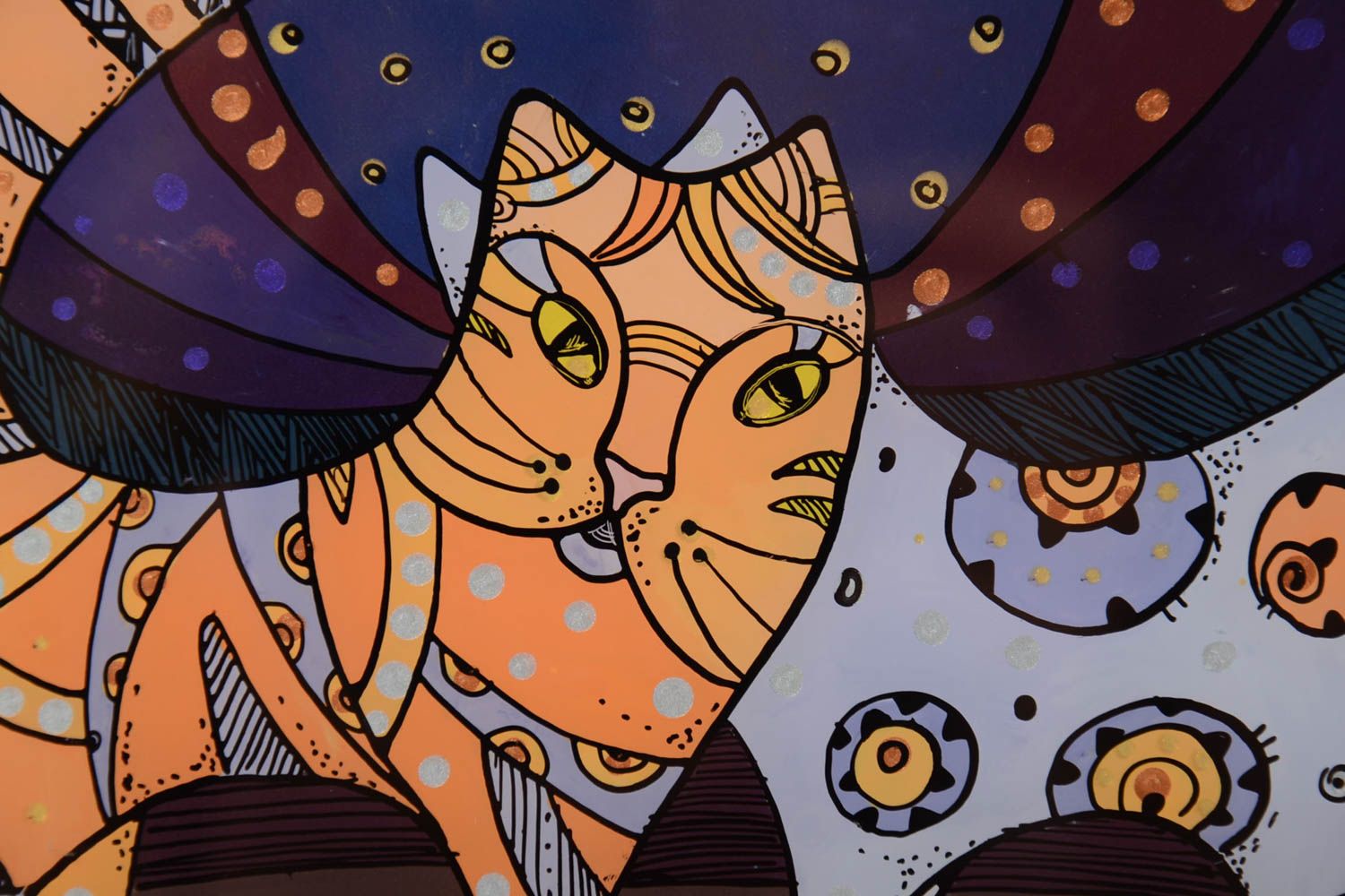 Картина масляными красками в деревянной раме с котами небольшая ручной работы фото 3