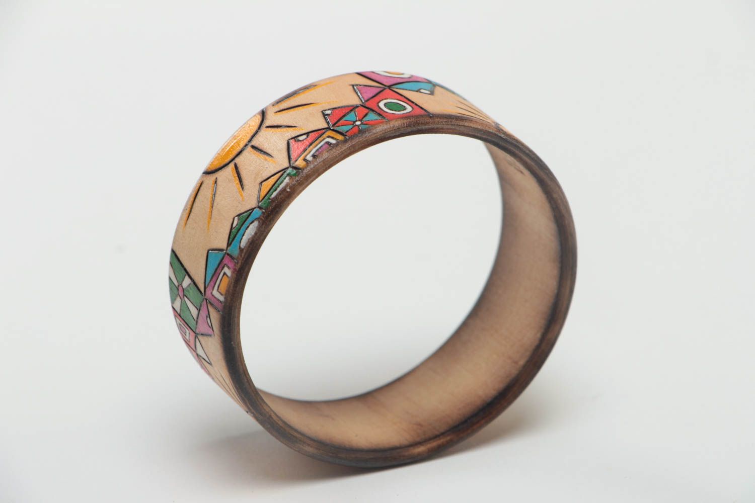 Bracelet en bois femme Bijou fait main peint multicolore Cadeau pour femme photo 5
