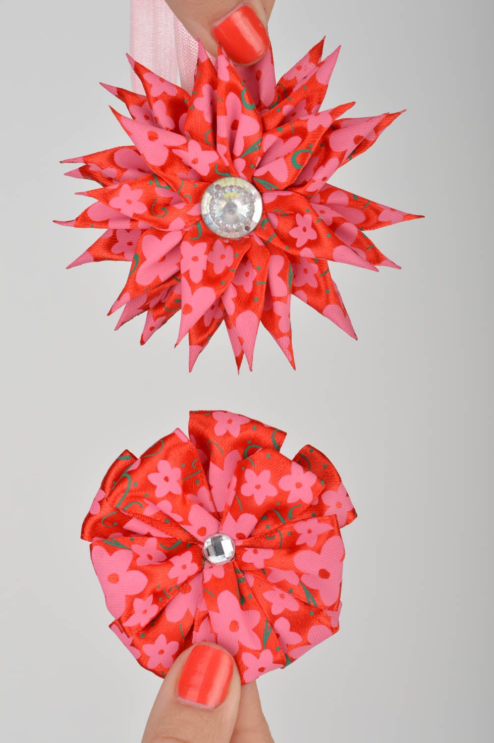 Set of 3 handmade designer children's accessories kanzashi hair tie and headband photo 3