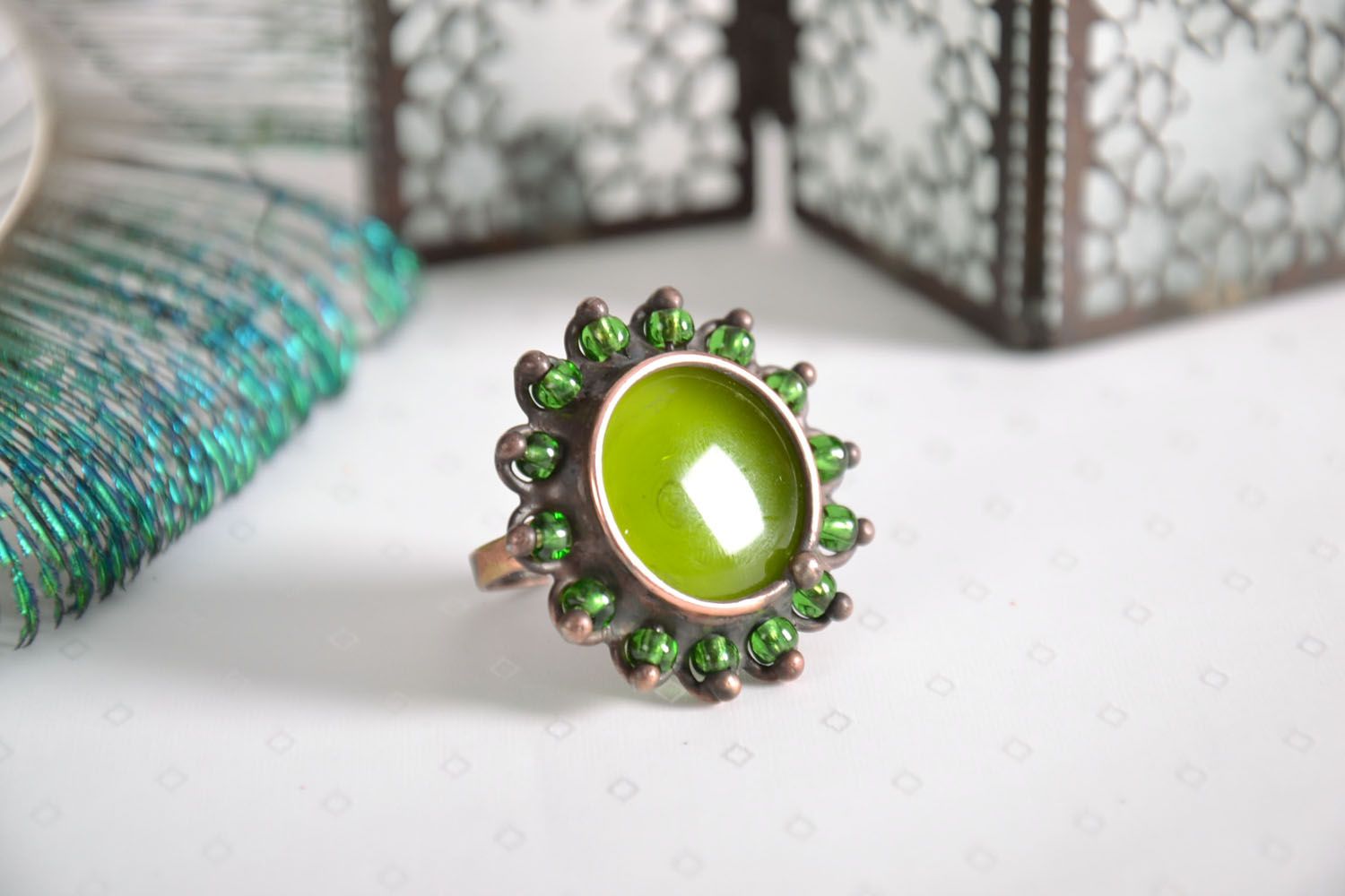 Large ring with glass Olive photo 1