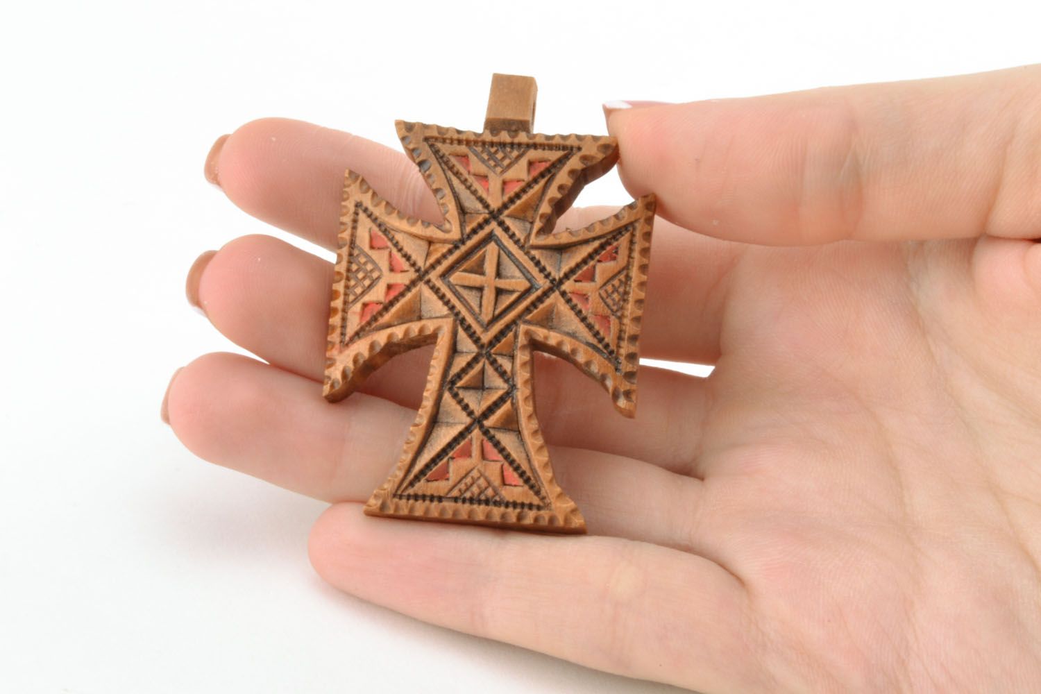Croce di legno fatta a mano crocetta intagliata in legno design originale
 foto 5