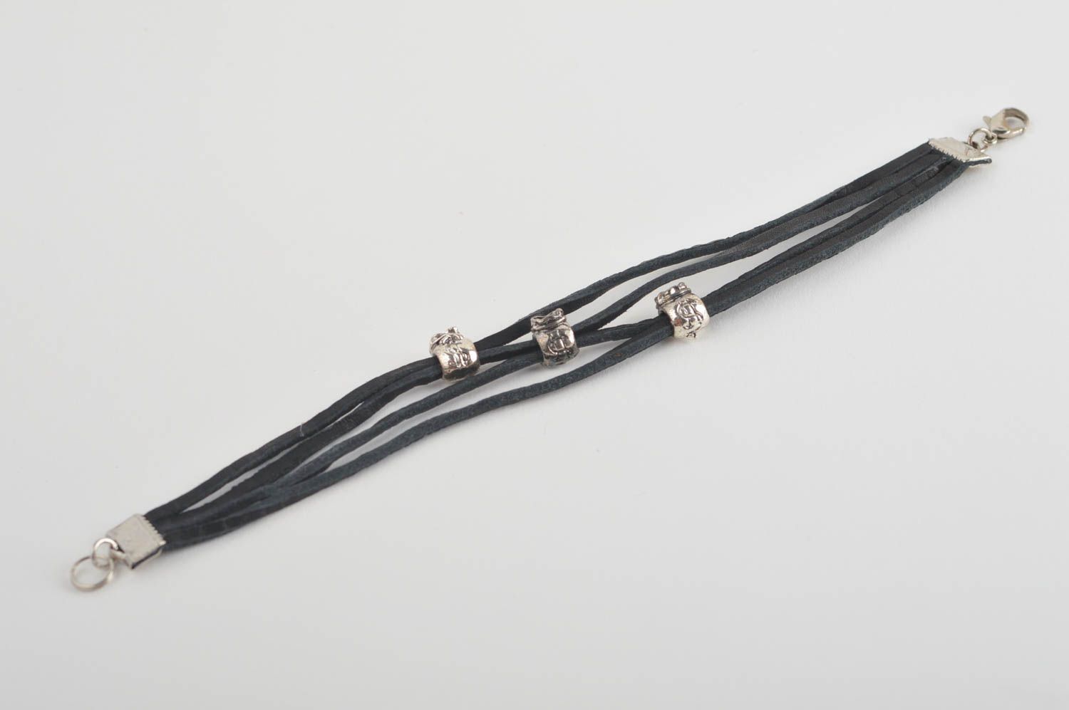 Handmade Leder Armband Designer Schmuck Accessoire für Frauen mehrreihig schwarz foto 2