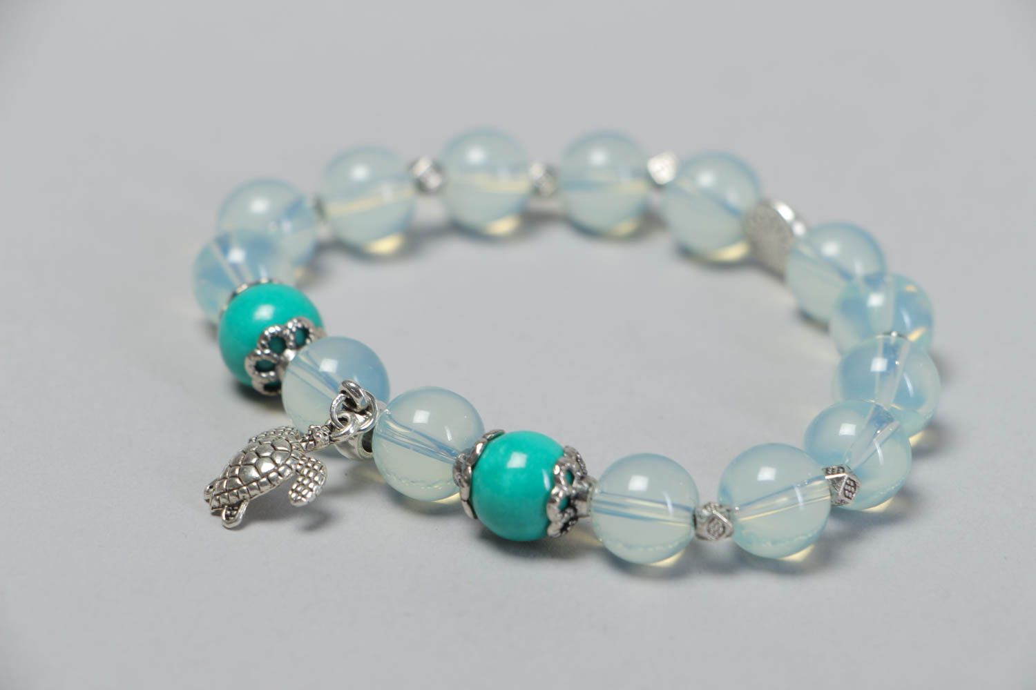 Thin bracelet with charm unusual stylish jewelry accessory with natural stone photo 3
