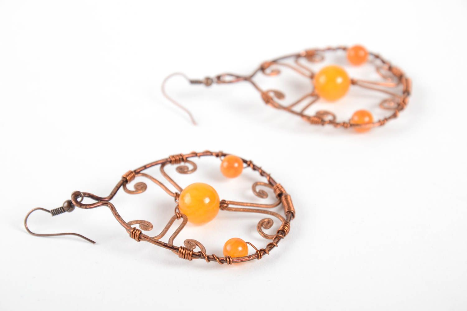 Handmade unusual earrings stylish copper earrings cute designer accessory photo 4