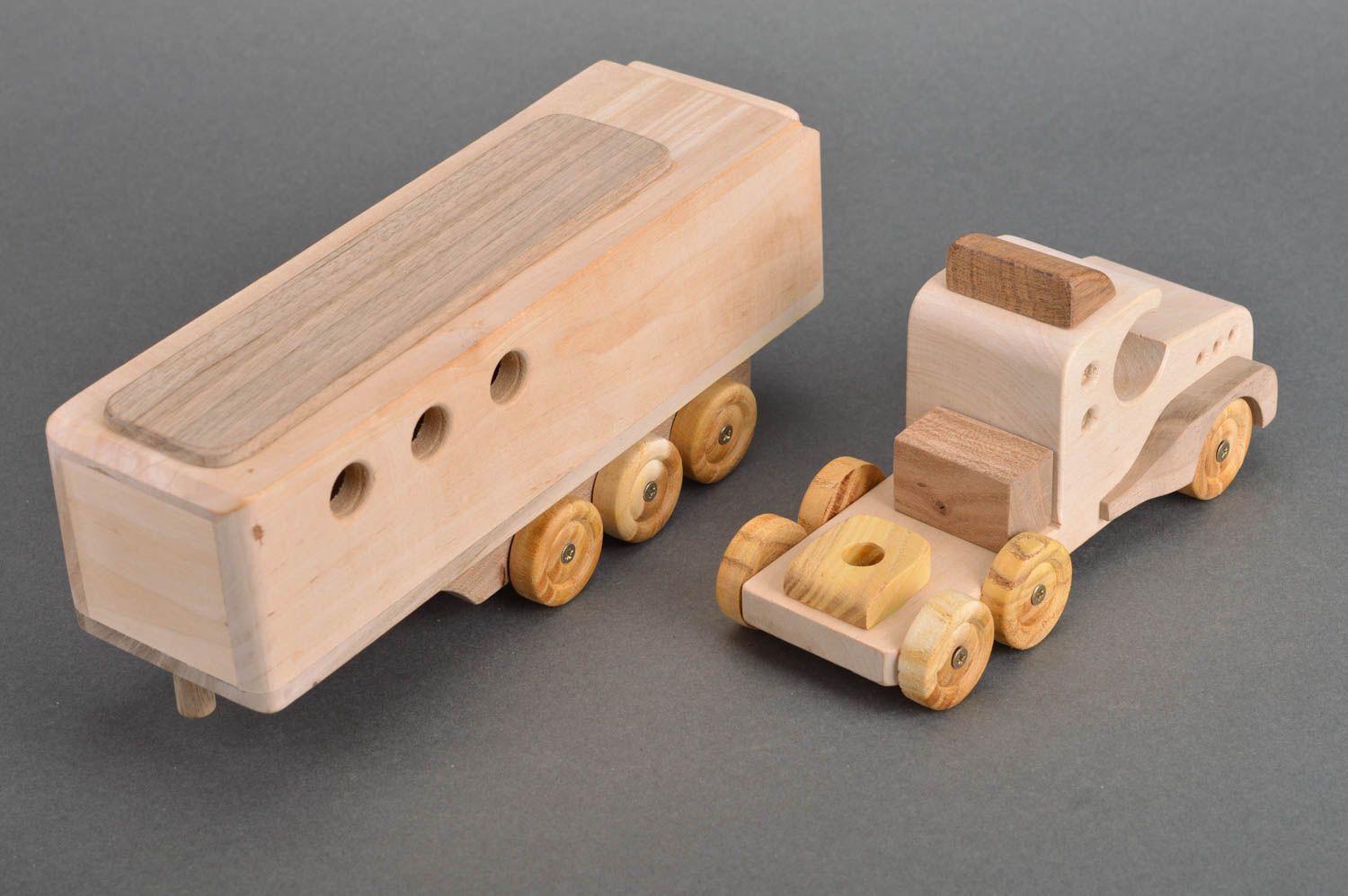 Unusual handmade wooden children's toy car for boys Trailer eco friendly photo 3
