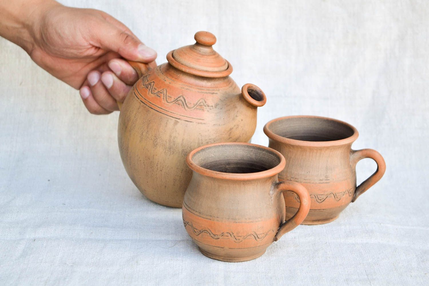 Teekanne mit Tassen Set handmade getöpfertes Geschirr schönes Küchen Geschirr foto 2