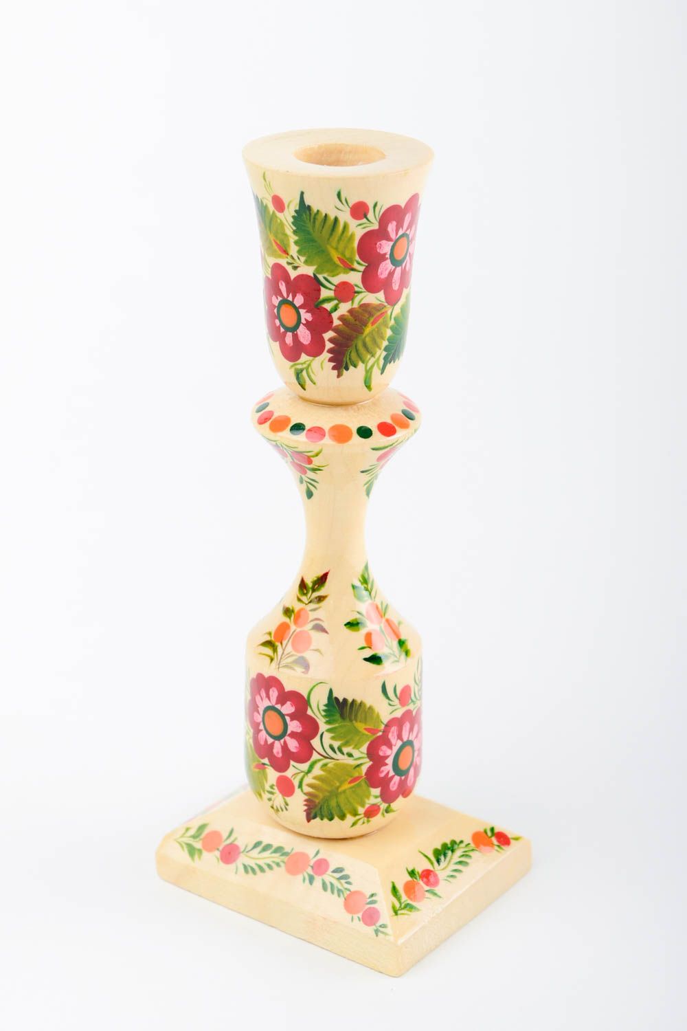 Bougeoir en bois fait main Support pour bougie clair à motif floral Déco maison photo 4