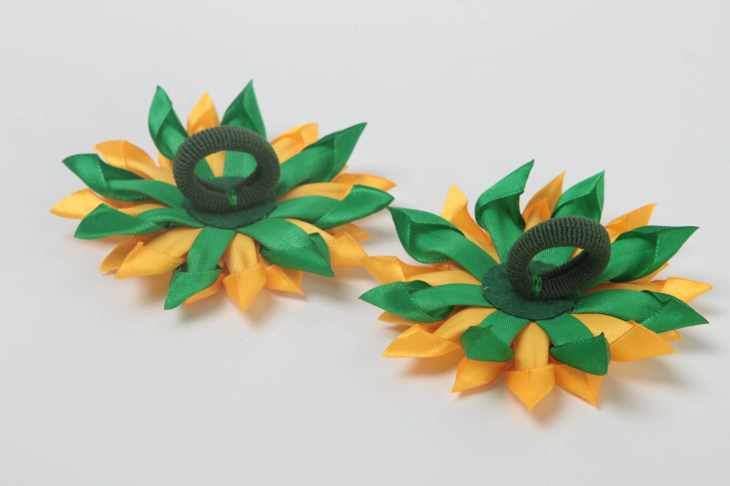 Handmade hair ties set of 2 hair scrunchies flowers for hair kanzashi flowers photo 4