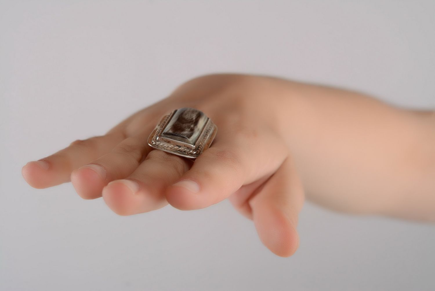 Silber Ring mit Kuhhorn foto 3