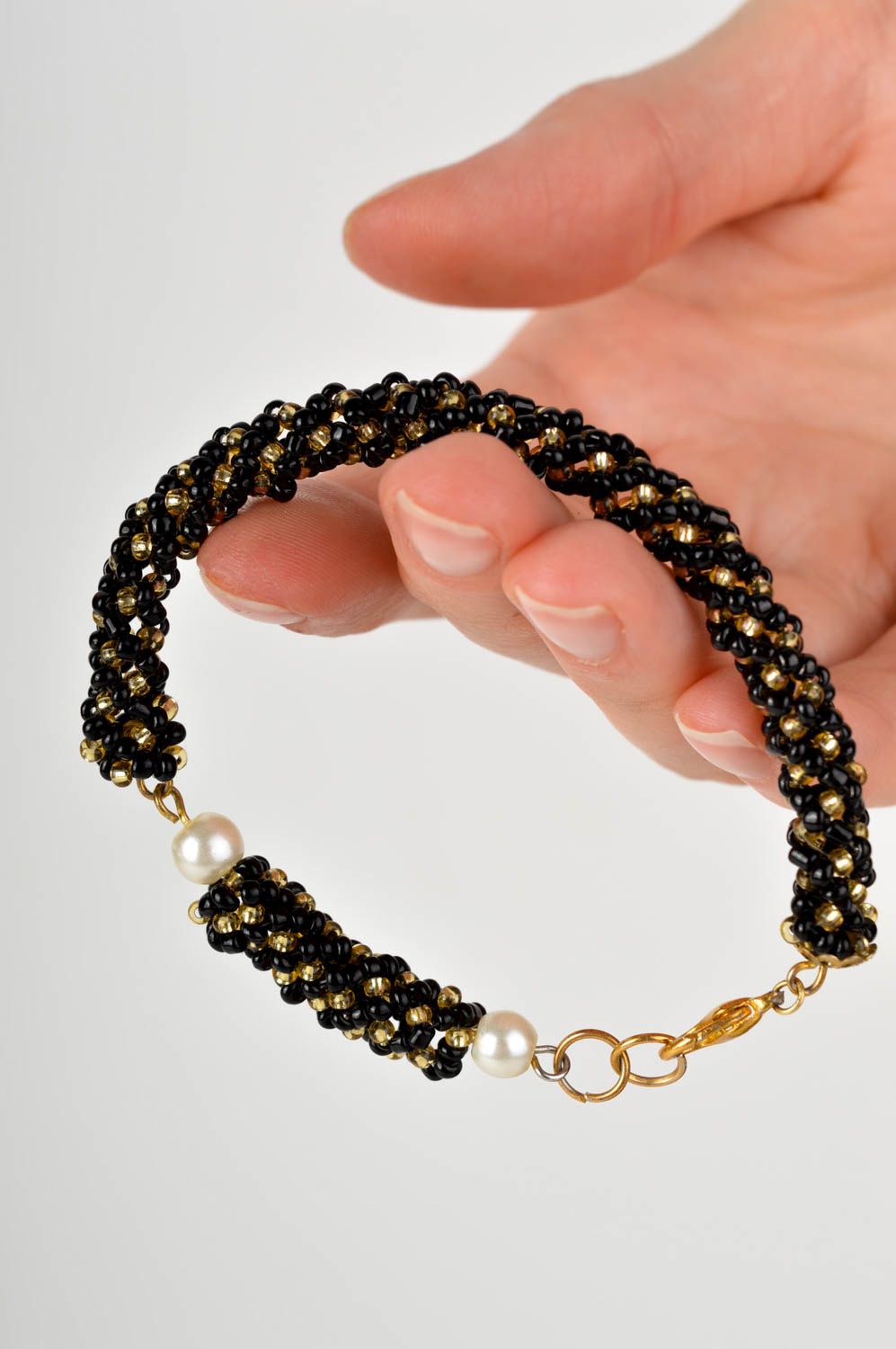 Bracelet perles rocaille design Bijou fait main noir Accessoire pour femme photo 5