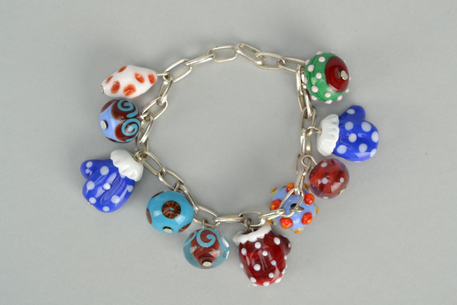 Handmade bracelet with lampwork glass beads Mittens photo 1