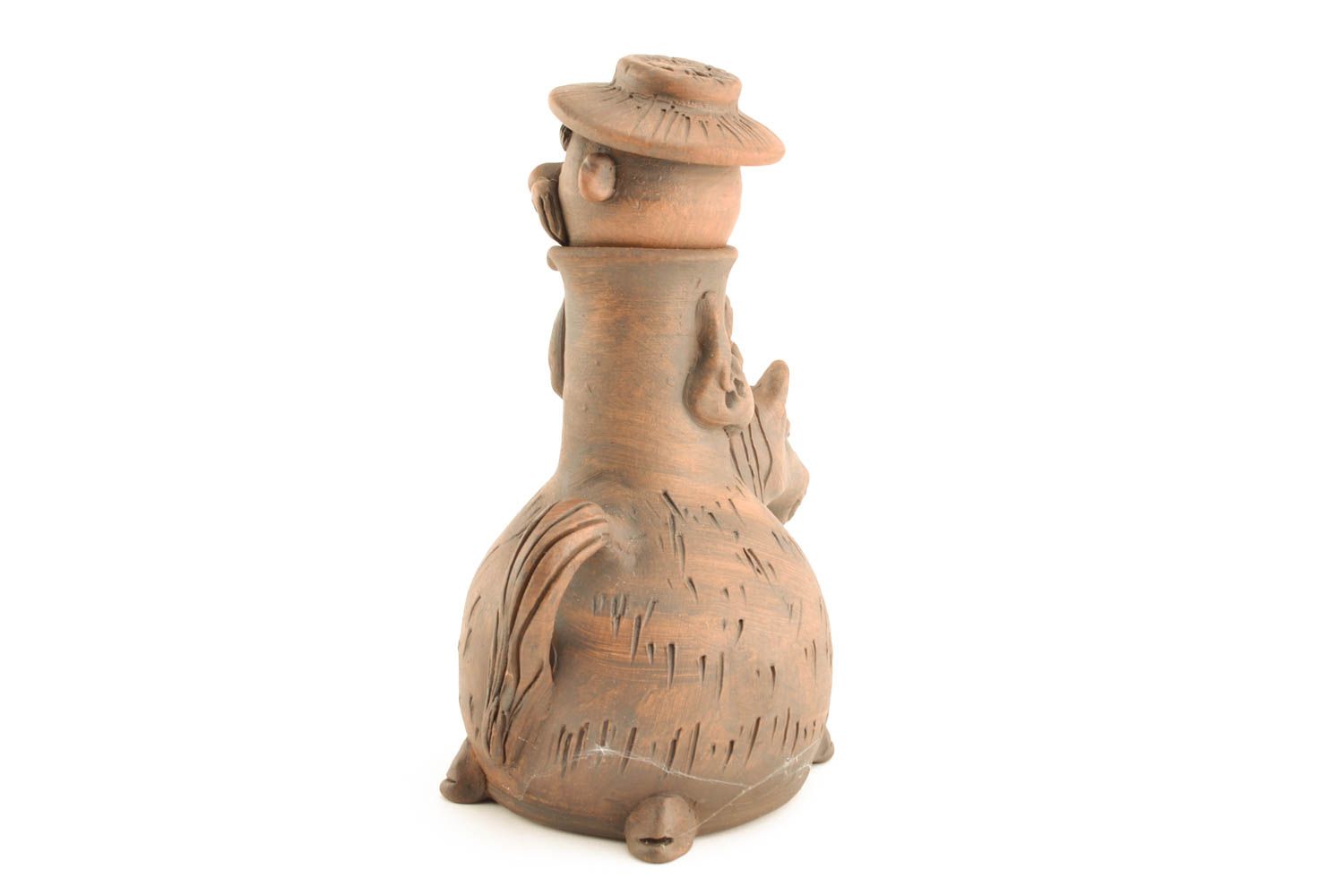 10 oz ceramic wine carafe pitcher Man on Horse handmade pottery 1,5 lb photo 2