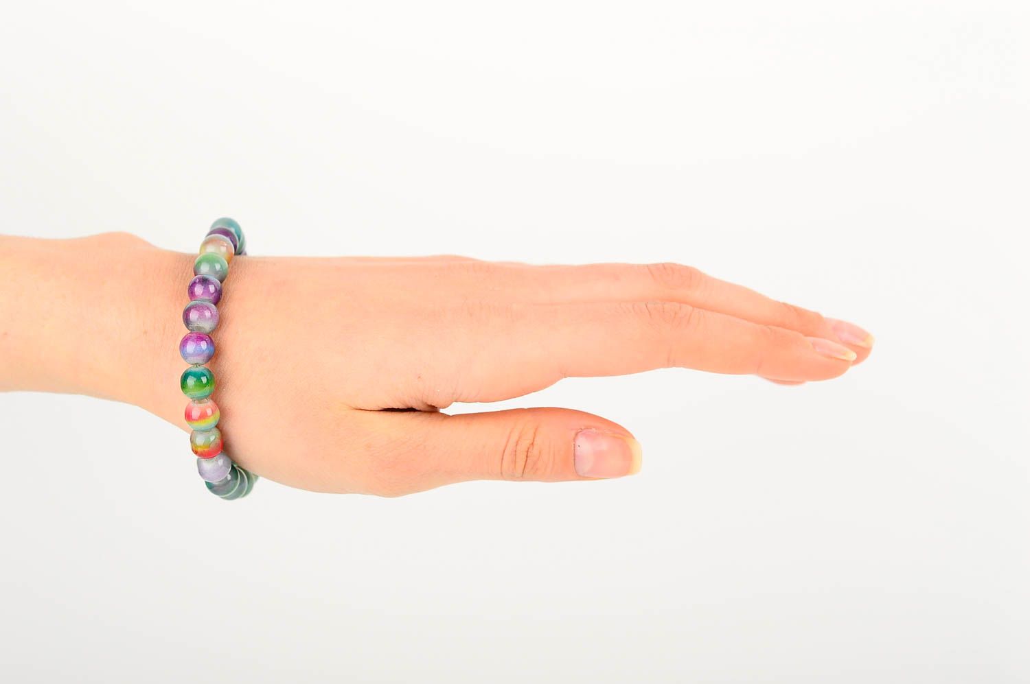 Multicolor fusion glass beads stretchy unisex bracelet photo 2