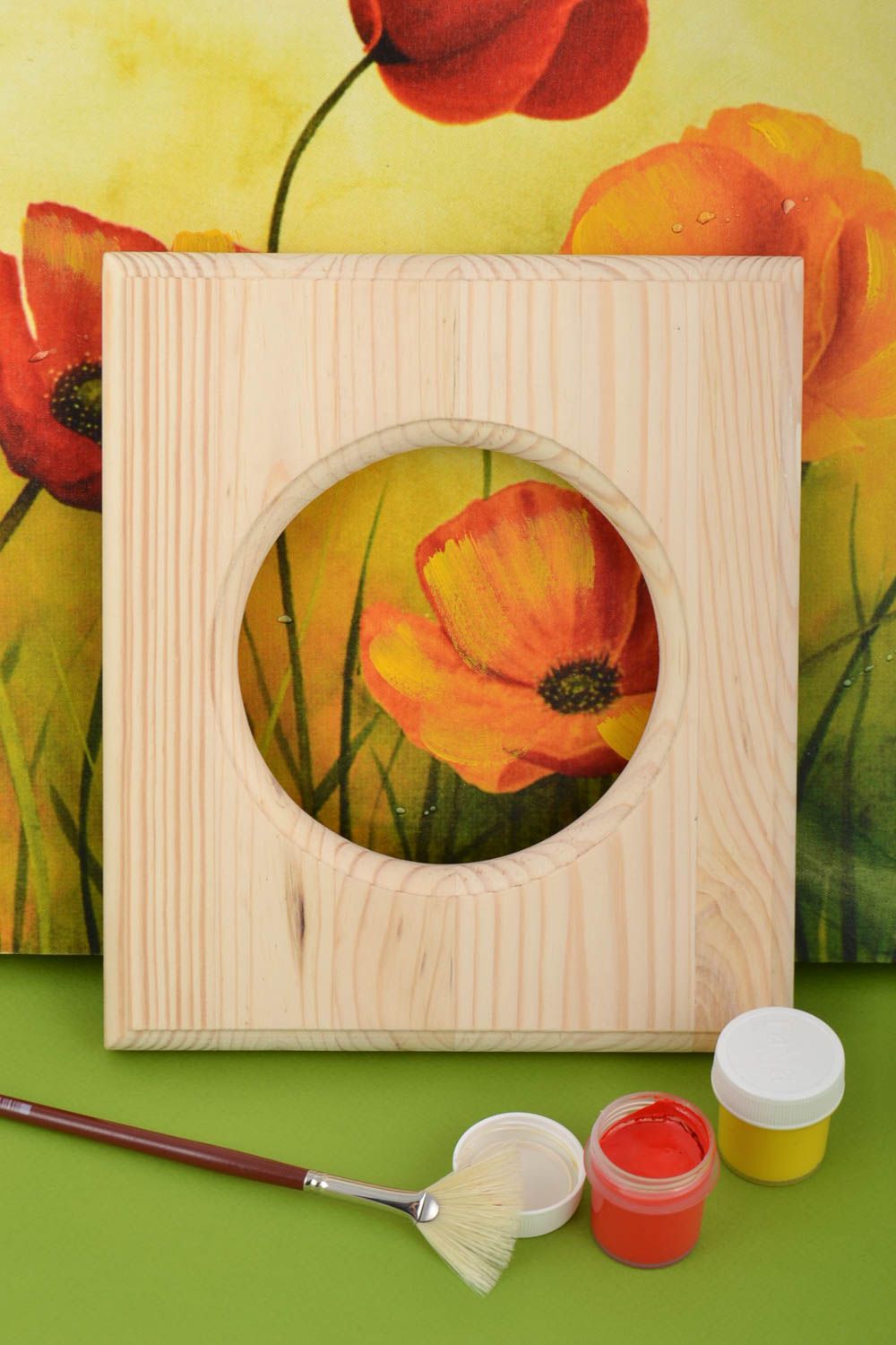Handmade wooden craft blank for painting or decoupage photo frame with round cut photo 1