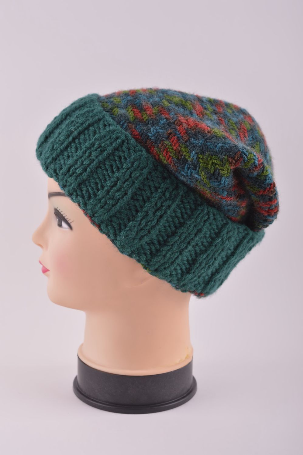 Bonnet tricot fait main Chapeau chaud design laine acrylique Vêtement femme photo 3