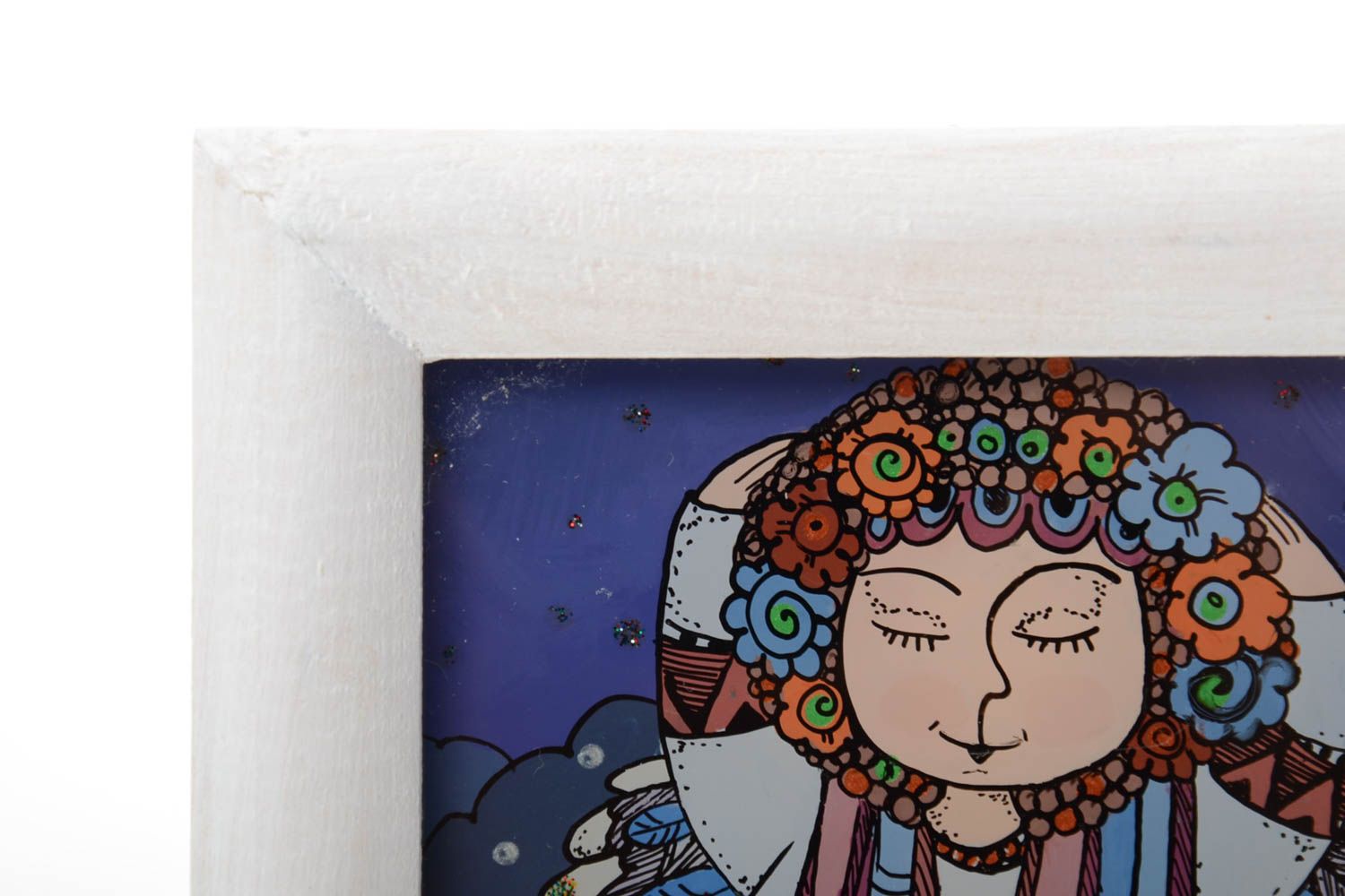Jolie peinture ethnique avec ange faite main dans cadre aux couleurs à l'huile photo 3