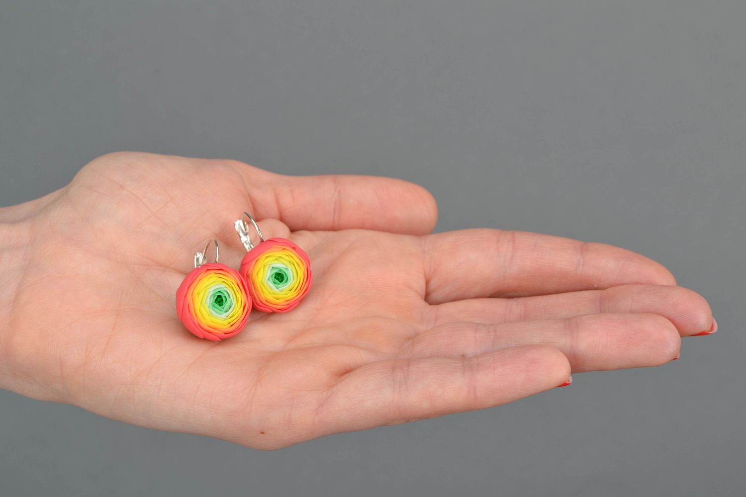 Bright floral polymer clay earrings photo 2