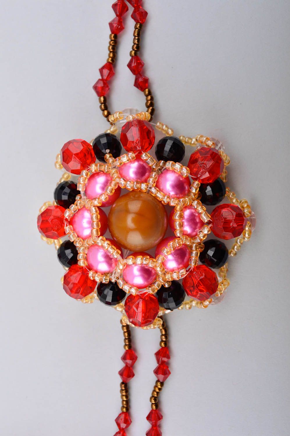 Collier en perles de rocaille Bijou fait main rouge avec fleur Cadeau pour femme photo 4