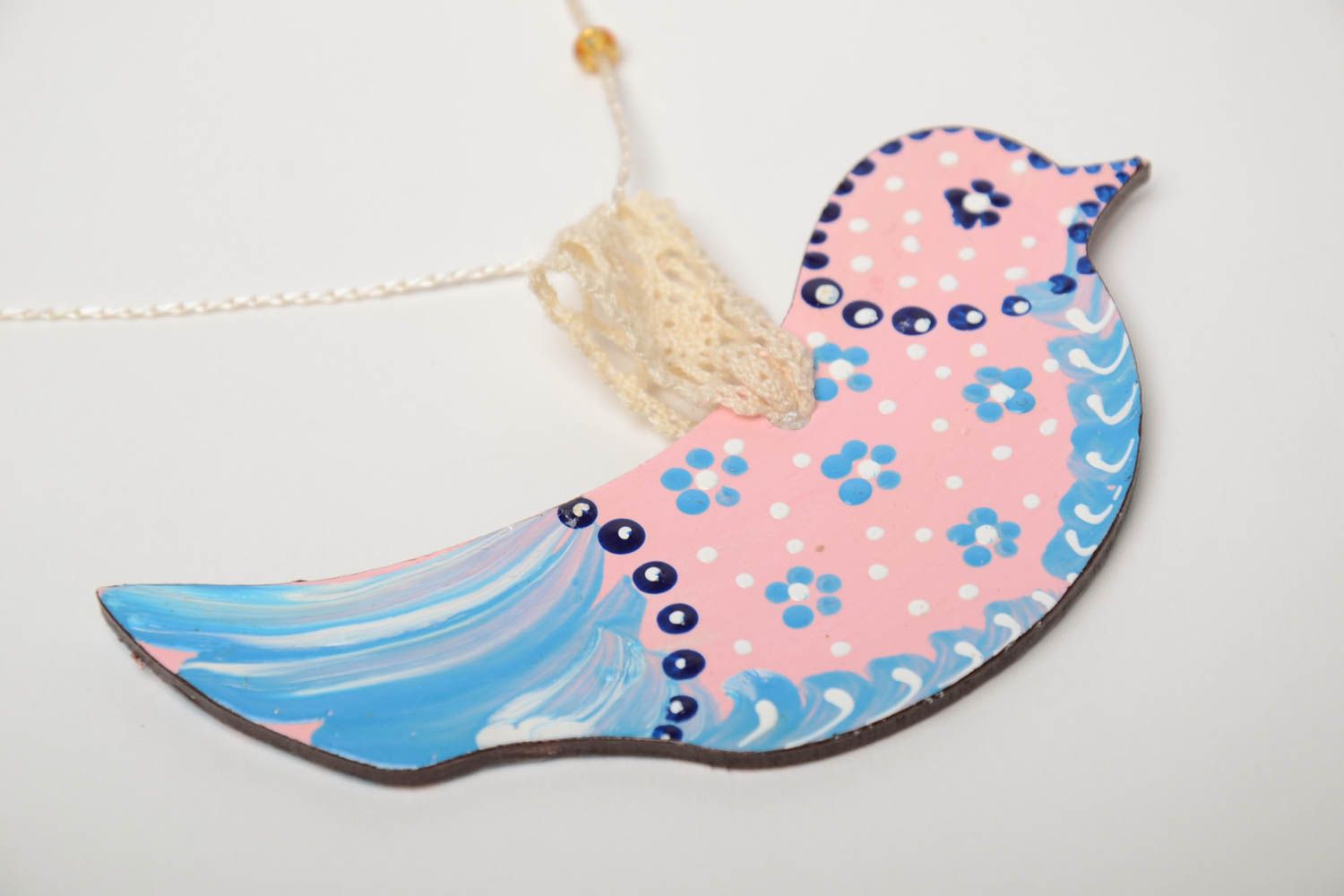 Handmade Holz Deko Anhänger Vogel aus Faserplatte in Rosa und Blau für Dekor foto 3