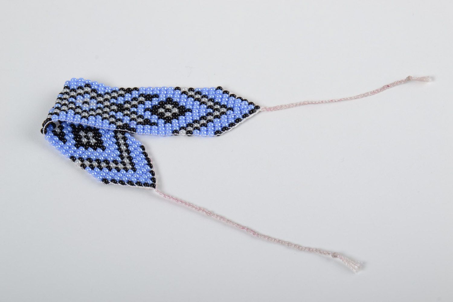 Large bracelet en perles de rocaille bleu à motif ethnique fait main pour femme photo 3