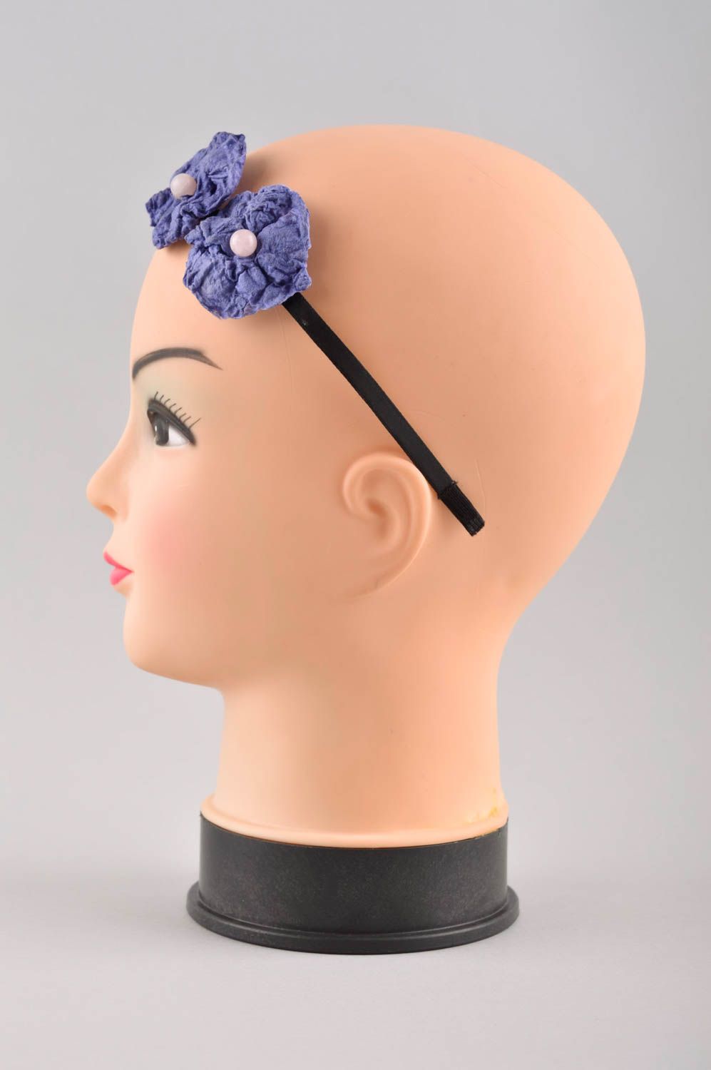 Serre-tête à fleurs fait main Accessoire coiffure bleu-noir Cadeau femme photo 3