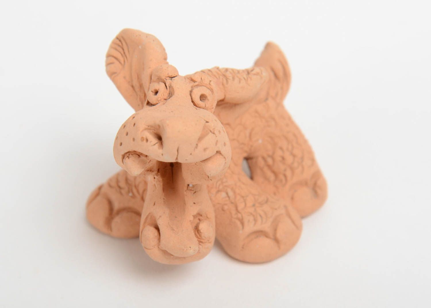 Figurine Chien qui aboie en terre cuite petite beige décorative faite main photo 2