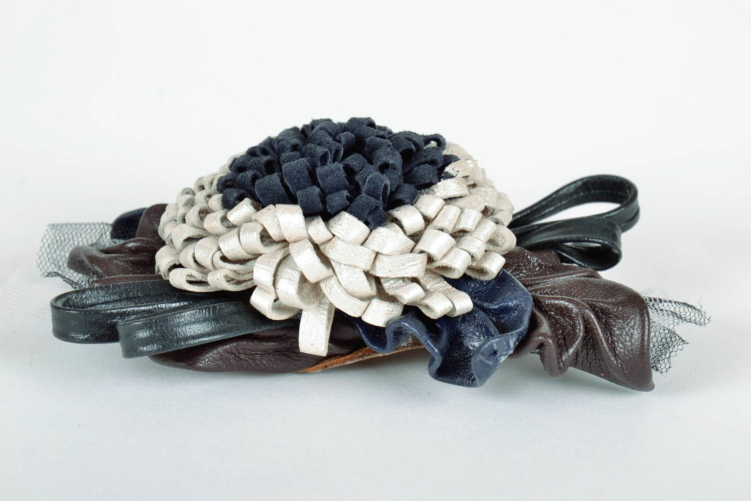 Blue Brooch Made of Leather photo 2