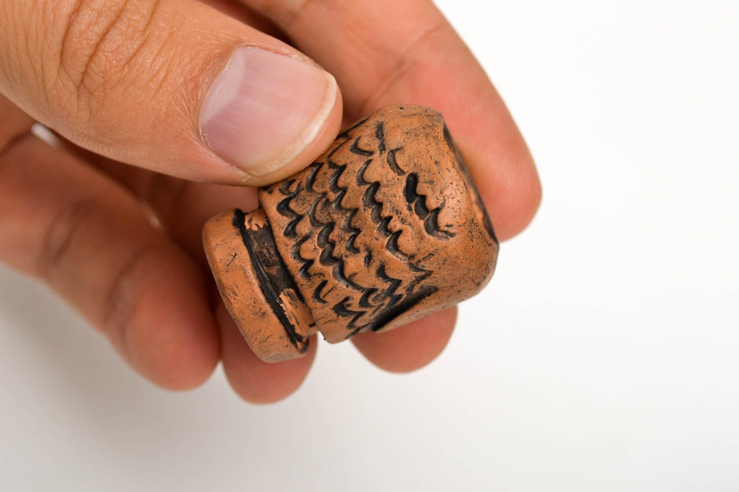 Unusual smoking bowl handmade clay thimble for smoking designer souvenir photo 2