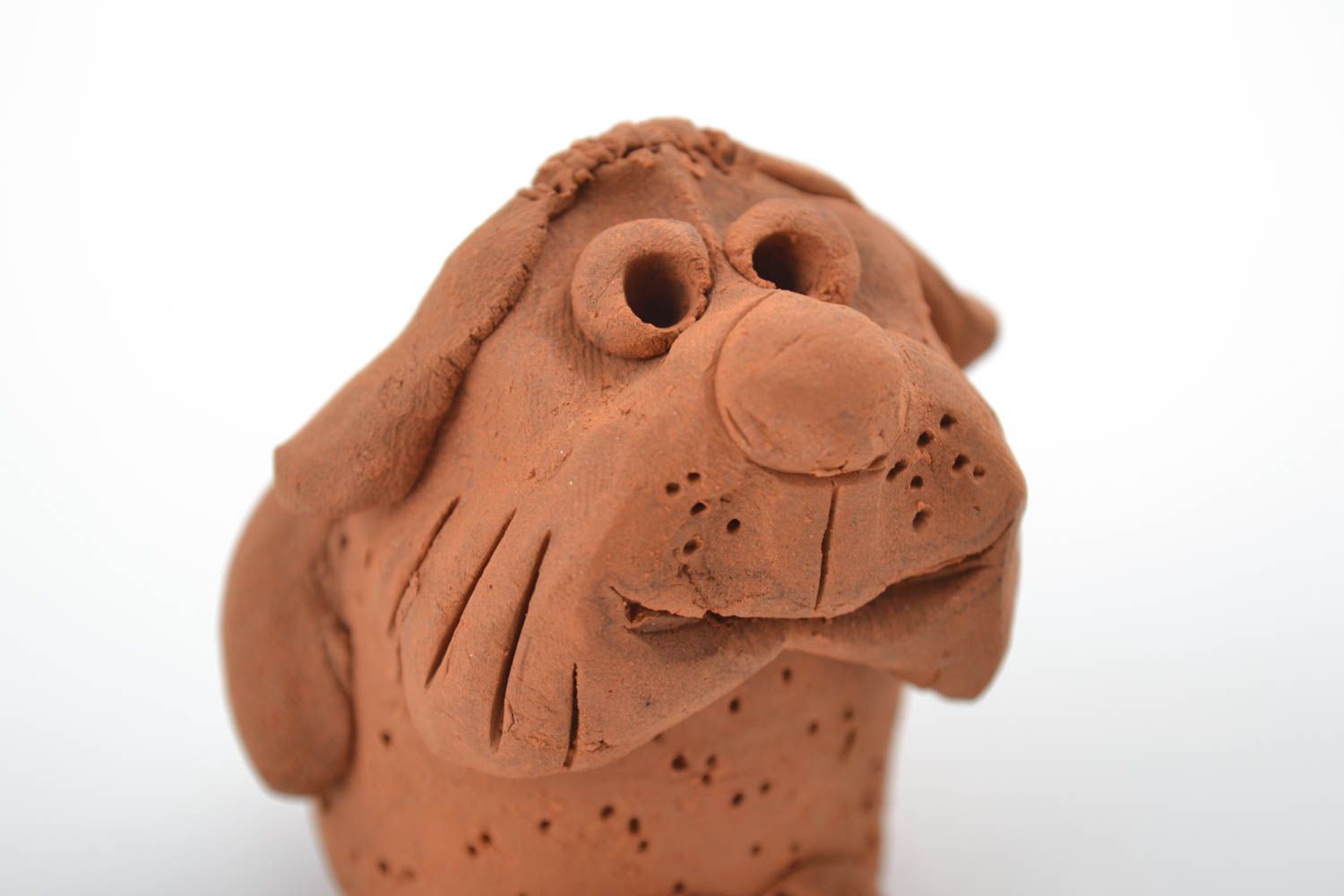 Handmade Dekofigur Hund Keramik Deko Figur aus Ton wunderschön braun foto 3