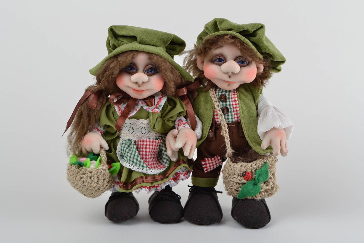 Игрушки кукла из капрона набор 2 шт мальчик и девочка небольшие ручная работа фото 3