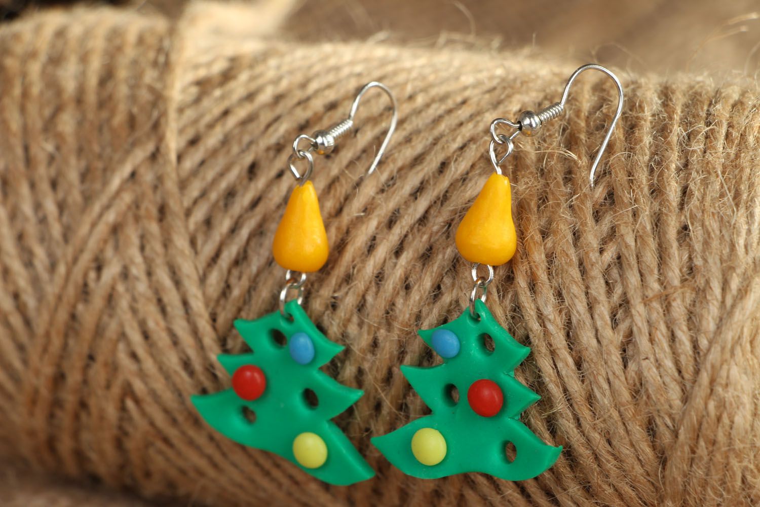 Polymer clay earrings Christmas Tree photo 4