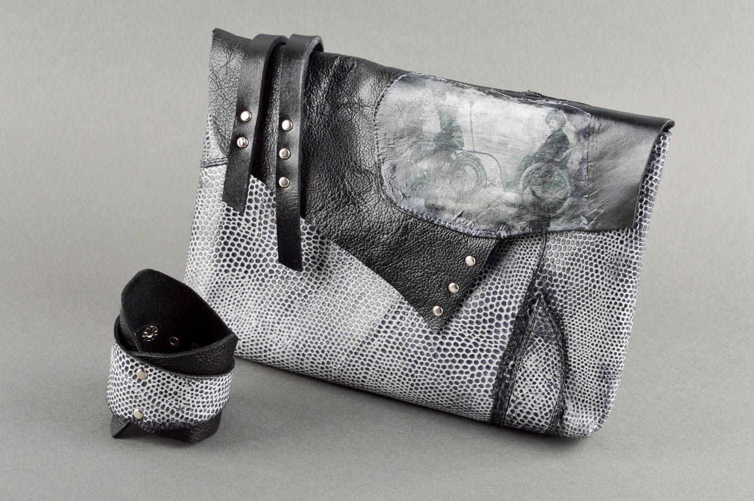 Handmade Accessoires für Frauen aus Leder kleine Clutch Tasche Leder Armband foto 2