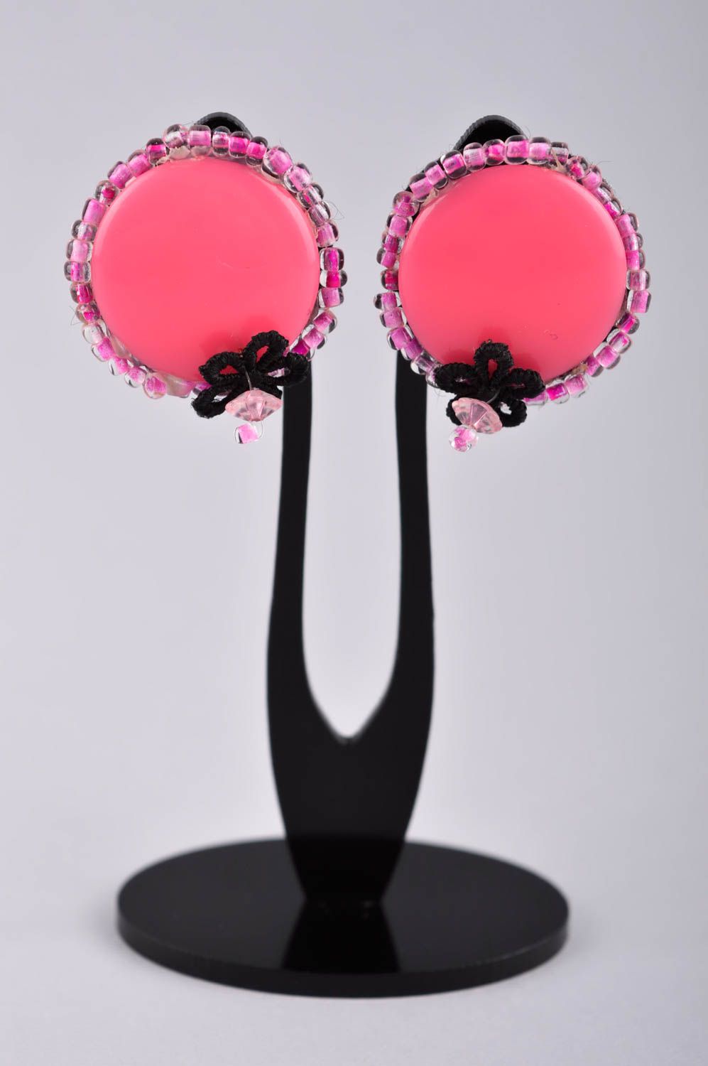 Ohrringe Damen handmade Ohrringe Stecker Juwelier Modeschmuck in Rosa schön  foto 2
